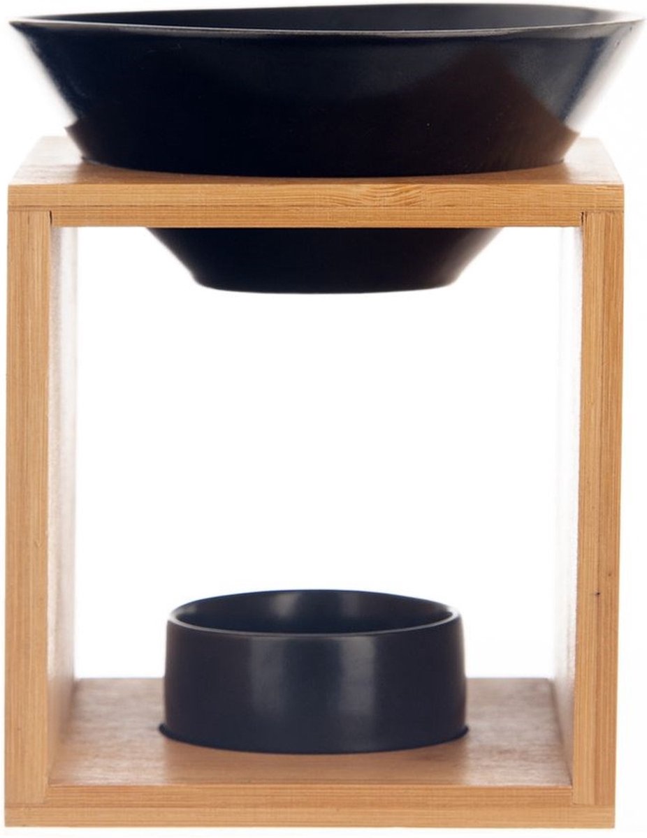Goedkoopste Aromabrander Bamboe Porselein Zwart BLACK 12x11x14 cm - Oliebrander - Geurbrander - Aroma Olie Brander - Wax - Geurverspreider