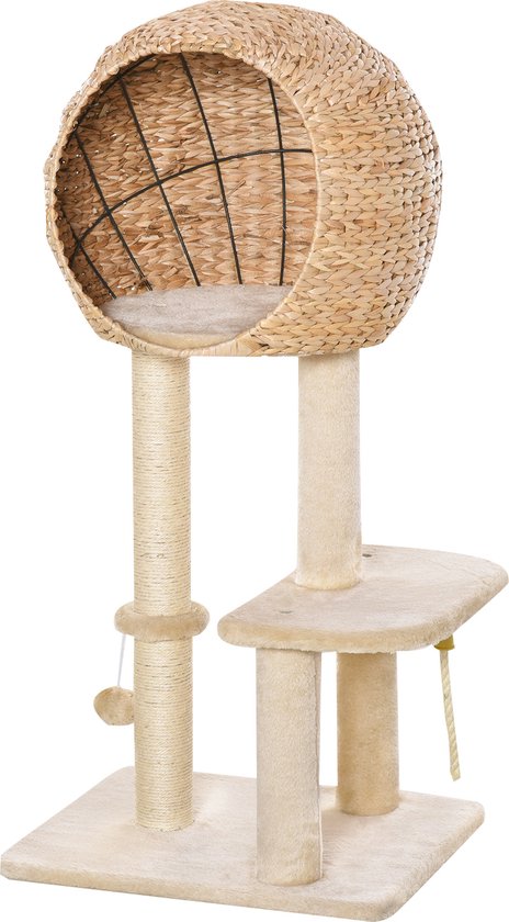 Foto: Pawhut kattenboom krabpaal kitten meubel met kattengrot sisal zacht pluche beige d30 371