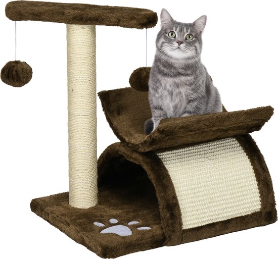 PawHut kattenboom, klimboom, speelboom, kattenbed, krabboom, hoogte 170 cm, grijs