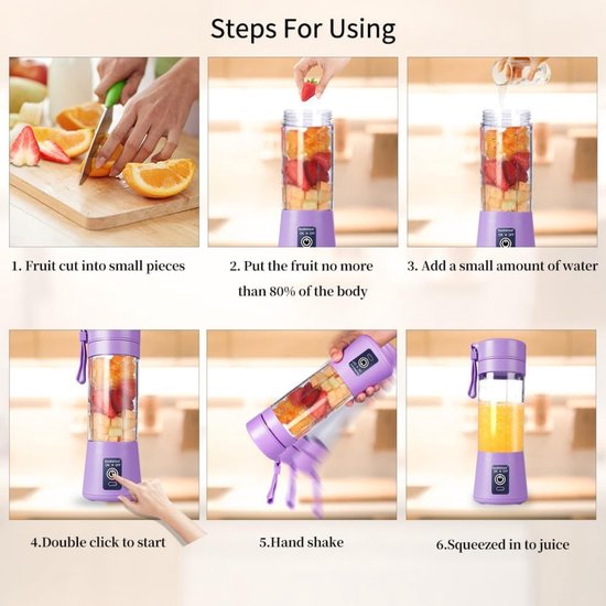 Mini Blender - Groen - Draadloos & Draagbaar - Smoothie Maker - Sapcentrifuge - Mini Juicer - Sap maker - Mini Mixer - USB Oplaadbaar - Vruchtensap - Cup - Fles - Reis - Portable van Merkloos — afbeelding 5