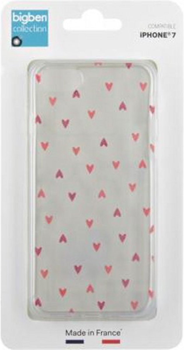 Bigben Connected, Hoesje geschikt voor iPhone SE 2020/8/7 - Semi-hardcase met Hartjes Patroon, Transparant