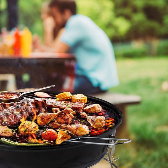 Draagbare kogelbarbecue met deksel - Fijne BBQ picknickbarbecue - Groot oppervlak - Houtskolen - Ø36cm - Zwart — afbeelding 4