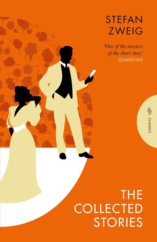 De voorkant van het boek 'The Collected Stories' van Stefan Zweig met silhouetten van een man en vrouw, en de tekst 'The Collected Stories'.