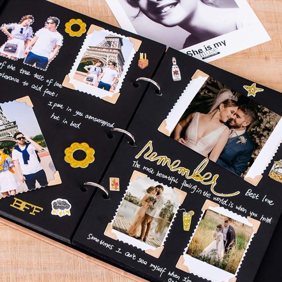 Album Photo Scrapbooking A5 - 30 Feuilles Noires Avec Autocollants, Livre D'Or DIY Pour Anniversaire Et Mariage