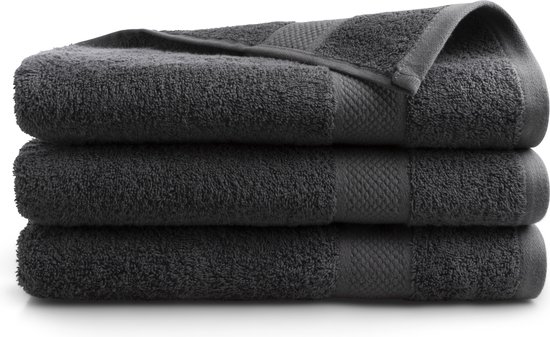 DoubleDry Hotel Badhanddoeken 70 x 140 cm – Set van 3 – 100% Katoen 500 g/m2 – Zacht & Absorberend - Antraciet