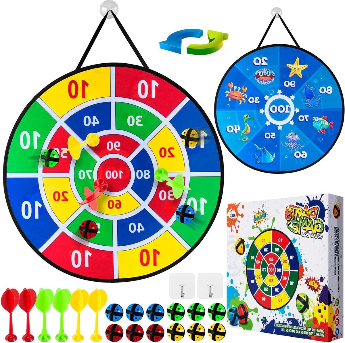 Tuinspeelgoed - 26 Inch Grote Dubbelzijdige Dartspellen - Leeftijd 5 6 7 8 9 10 11 12 Jaar - Blauw