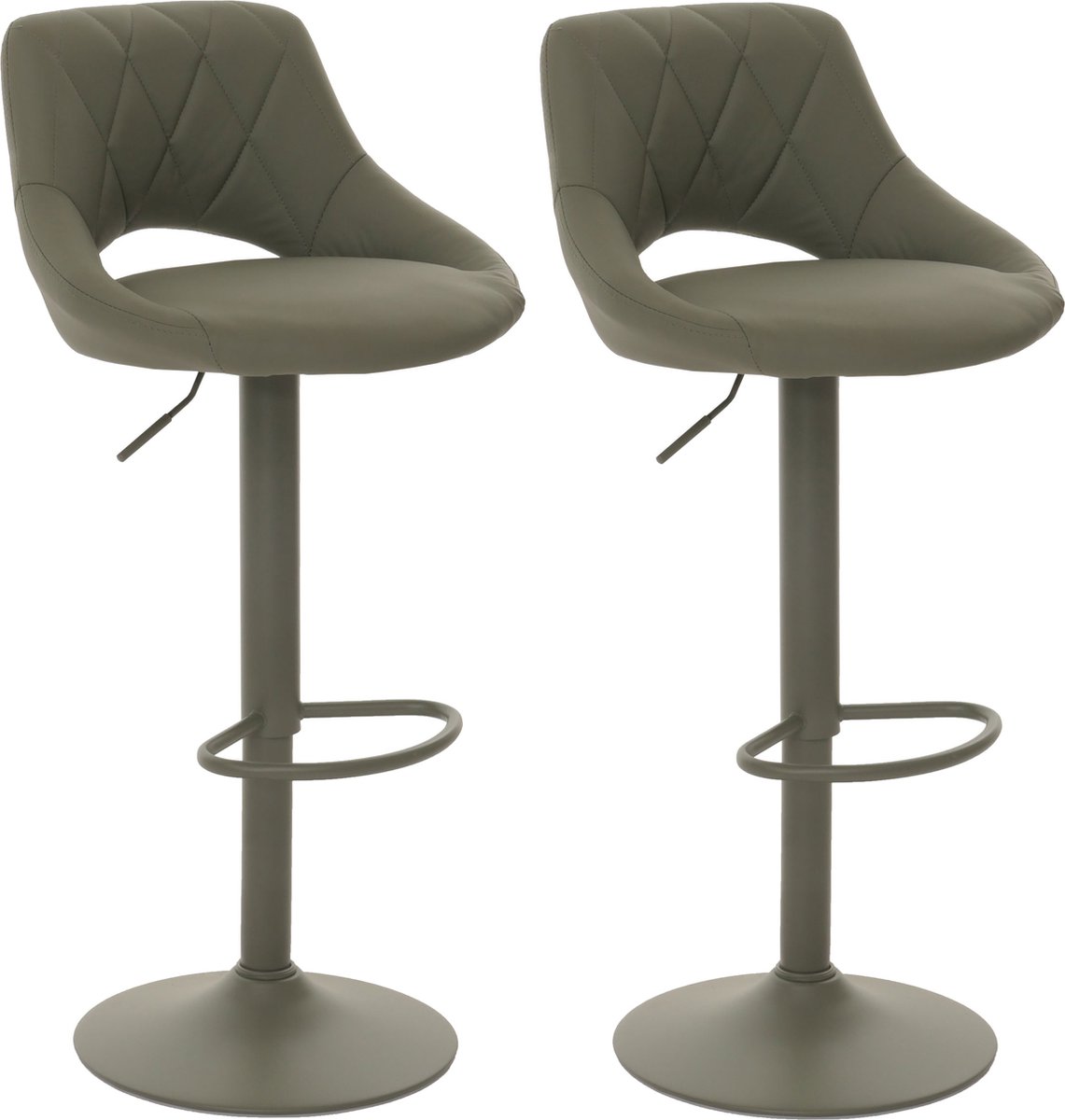 Set van 2 barkrukken MCW-N64, barkruk tegenkruk, draaibare voetensteun, imitatieleer metaal ~ groen