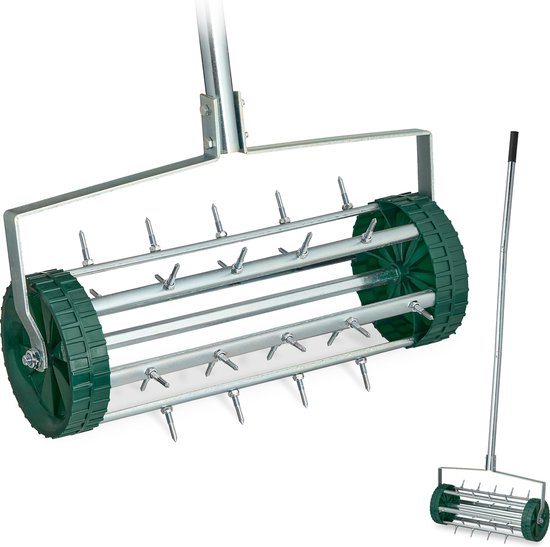 gazonbeluchter met steel - 145 x 44 x 21 cm - gazonprikker - spikes