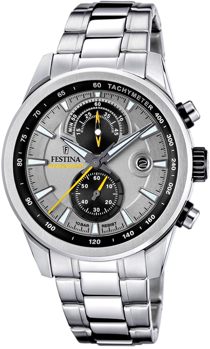 Festina F20694-4 Heren Horloge - Chronograaf - Mineraalglas - Roestvrijstaal-Staal - Zilverkleurig - Ø 44 mm - Quartz - Vouw-Vlindersluiting