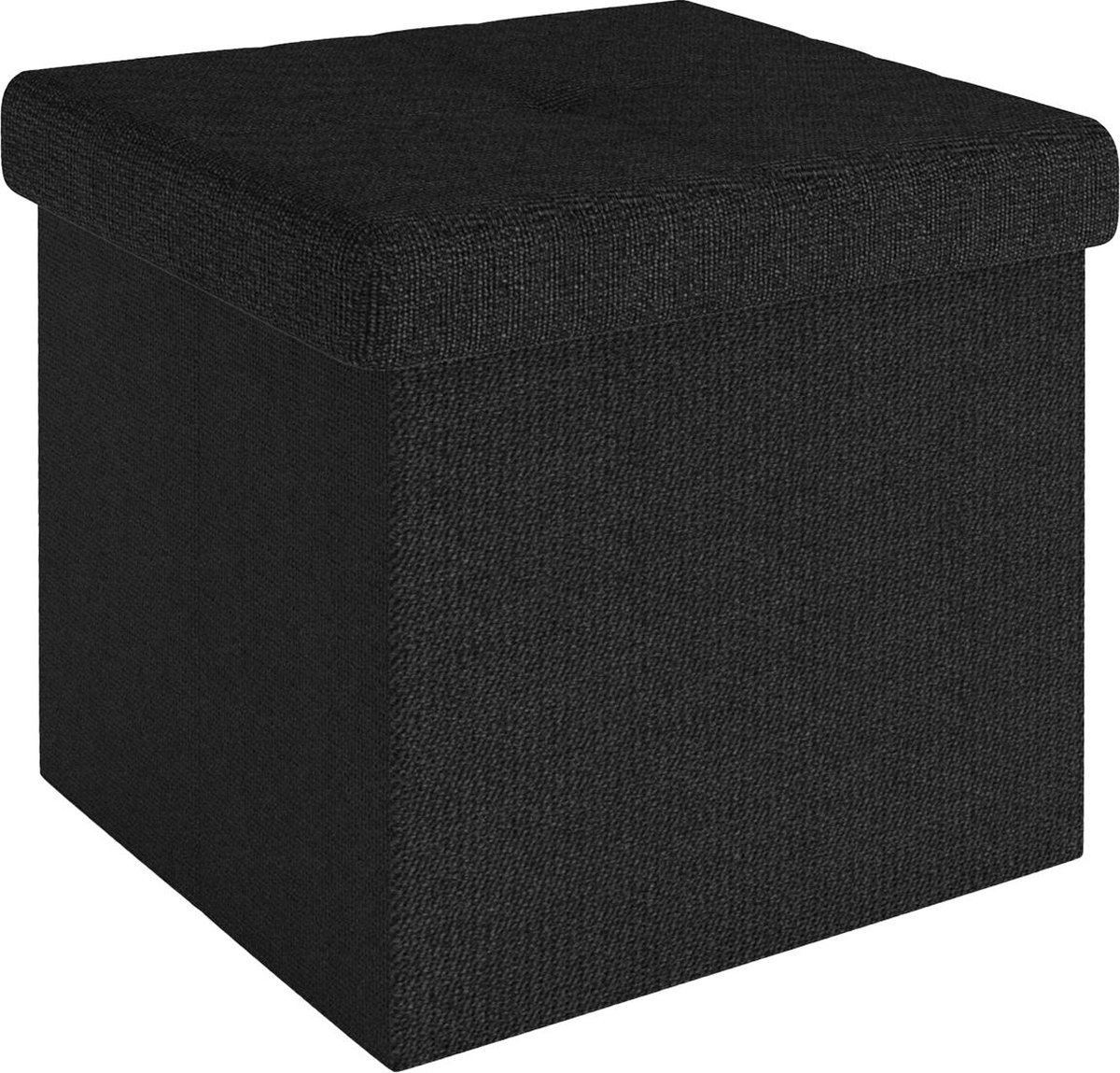 Intirilife Opvouwbaar krukje 30x30x30 cm in PIANO ZWART - Zitkubus met opbergruimte en deksel van stof met holtes - Zitkubus voetensteun opbergdoos kist zitkruk