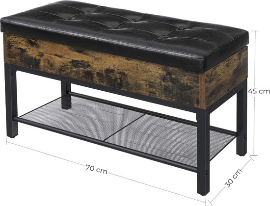 MIRA Home - Bank - Schoenen bank - Bruin - Zwart - Kunstleer - Metaal- 40x40x60
