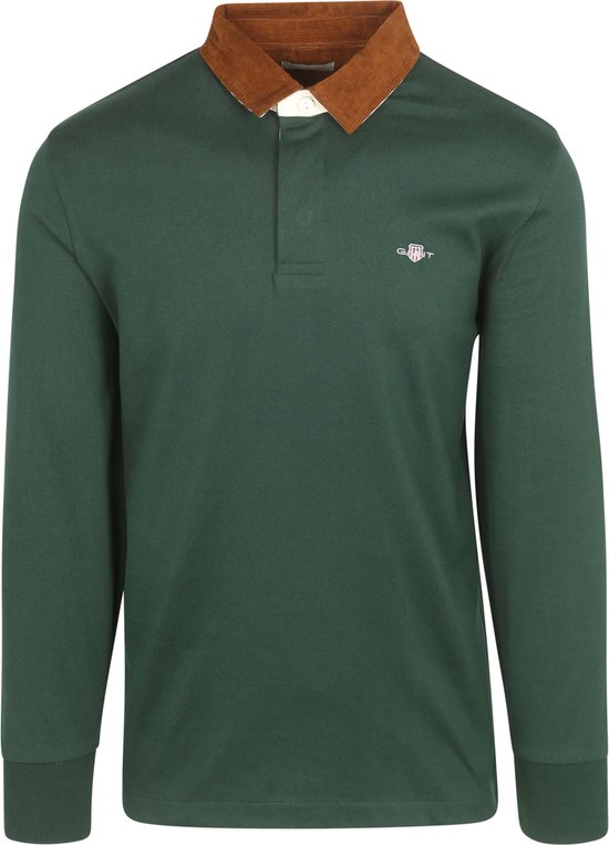 Gant Heavy Rugger Shield Corduroy Polo Donkergroen Maat 3XL Heren Longsleeve polo bol