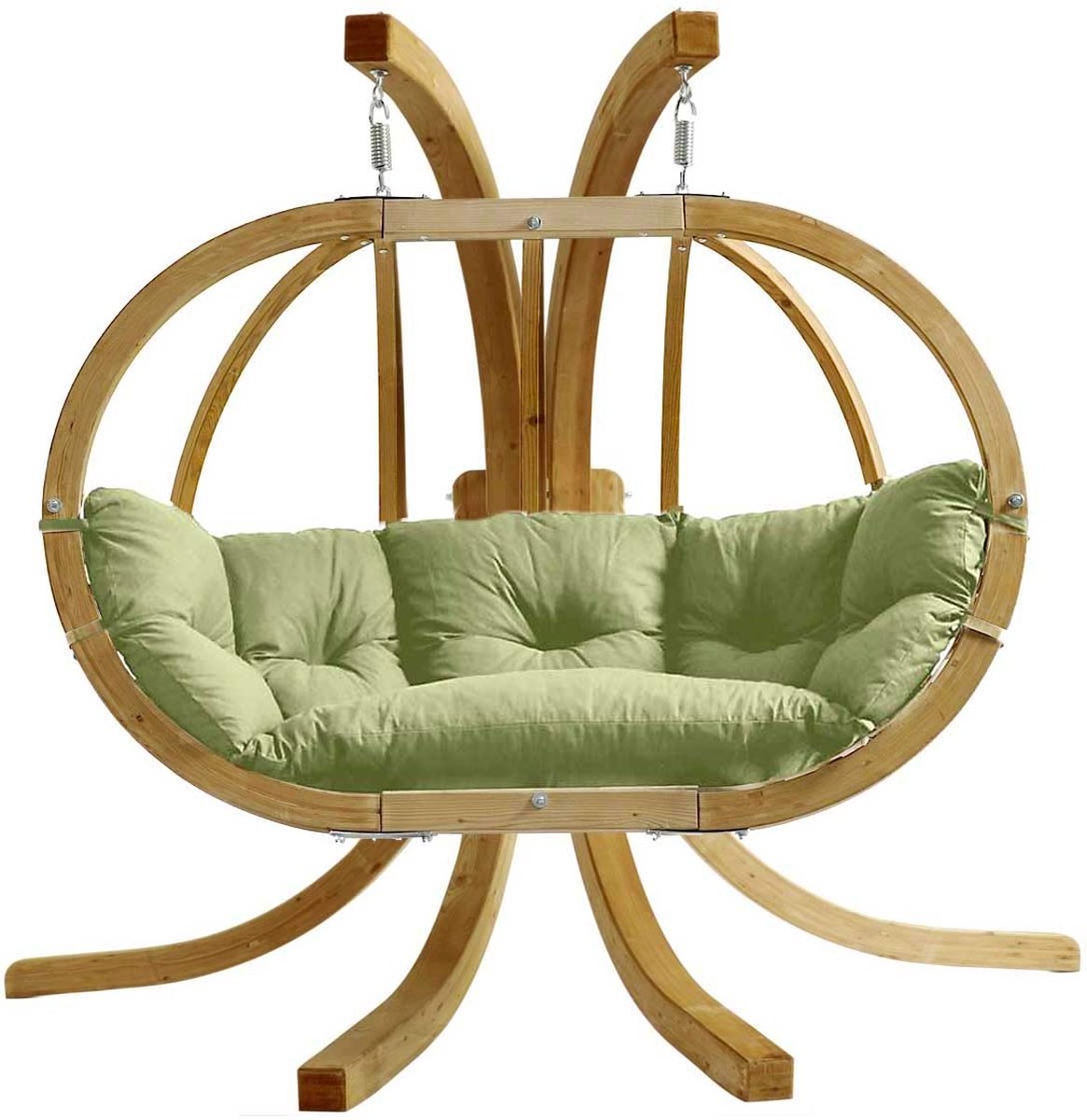 Amazonas Globo Chair Royal 2 persoons - Olive groen gekleurde kussens + Luxe Houten Standaard