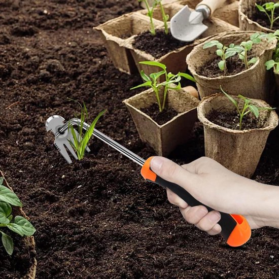 Tuinieren hand onkruidsteker met rubberen handgreep - tuinhak handverticuteerder voor gazonrandsteker - onkruidverwijderaar tuingereedschap - voegenkrabber met steel tuingereedschap voegenkrabber — afbeelding 4