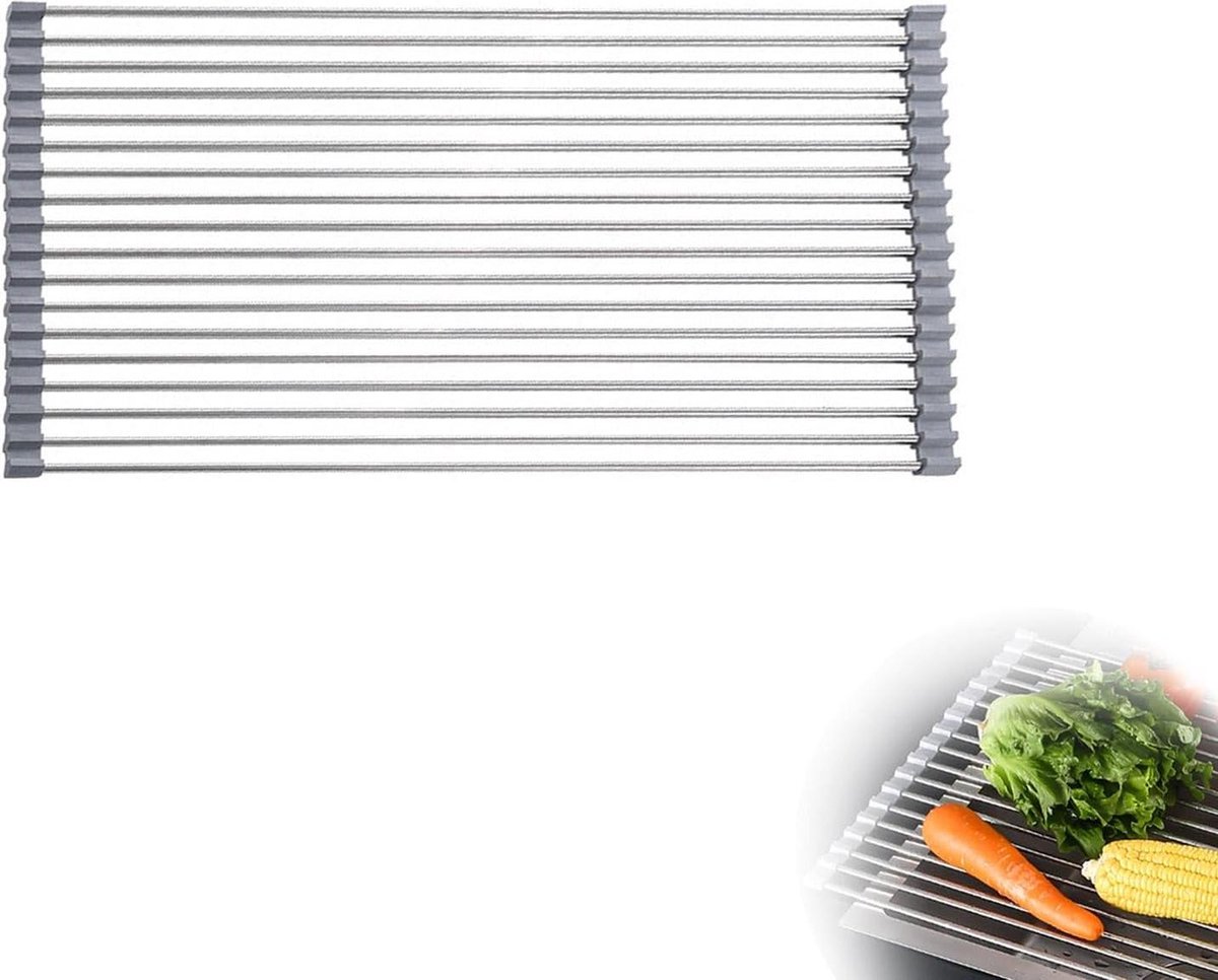 Goedkoopste Afdruiprek roestvrij staal - inklapbaar - 30 x 37 cm - servies afdruiprek groenten fruit - grijs afdruiprek met lekbak inklapbaar