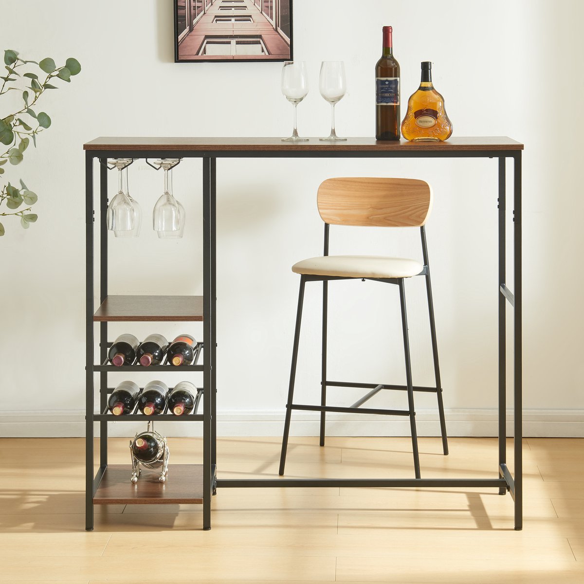 en.casa Bartafel Stjørdal 120x40x105 cm zwart en walnootkleurig [en.casa]