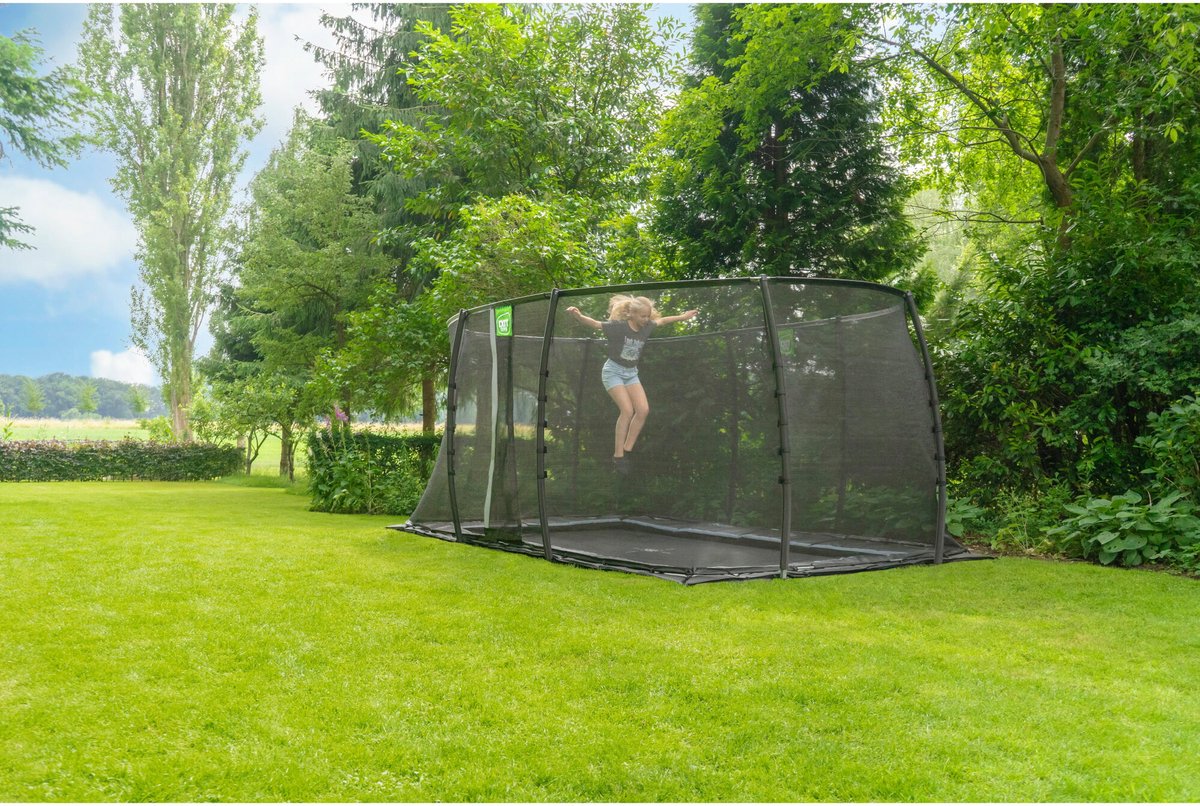 EXIT Dynamic groundlevel trampoline 275x458cm met veiligheidsnet - zwart