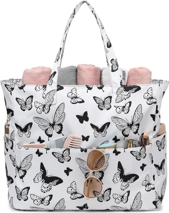 Makukke XXL Strandtas, Waterdichte Schoudertas met Schoenenvak, 56 x 40 x 20 cm (Grijs-Corduroy