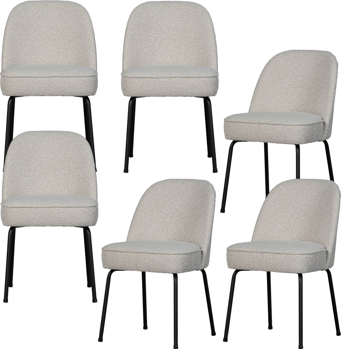 WOOOD Vogue Eetkamerstoelen - Bouclé - Naturel - Set van 6 natural