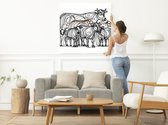 Line art koeien schilderij | Melkweg van geordende lijnen: een artistieke koeiensymfonie | Kunst - 75x75 centimeter op Forex | Foto op Forex
