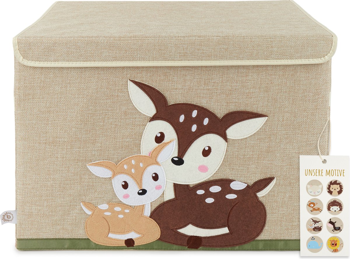 Bieco opbergbox met deksel | 65L opvouwbaar | ca. 36x36x51cm | speelgoedbox met deksel | opbergbox voor kinderen | dozen met deksel | grote opbergbox | organiser voor luiertafel | hertenmotief
