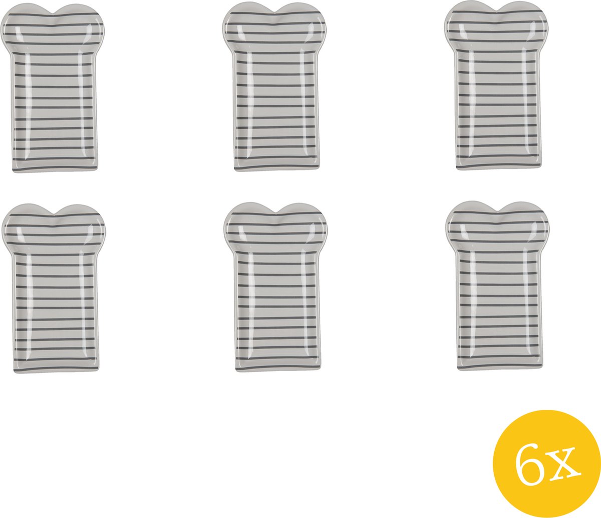 Clayre & Eef Ontbijtbord set van 6 stuks 10x17 cm Wit Keramiek Strepen Bord
