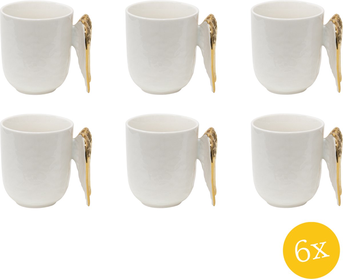 Clayre & Eef Mok set van 6 stuks 350 ml Wit Keramiek Vleugels Theemok