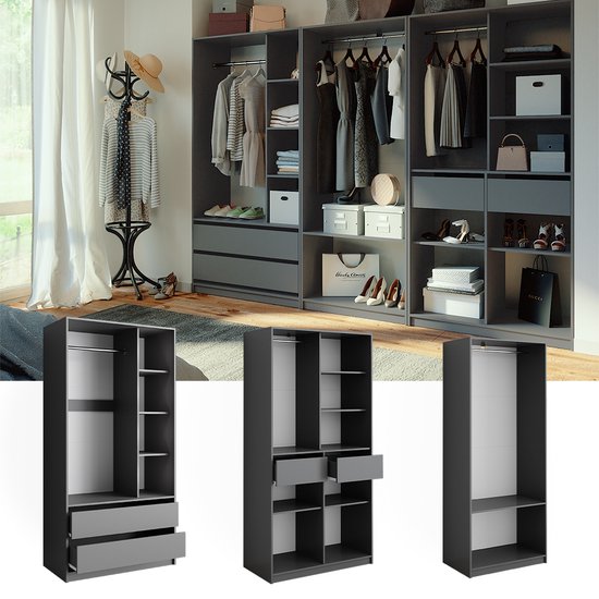 Vicco Armoire Elmo, Anthracite, 100 x 200 cm , Set de 3 pièces