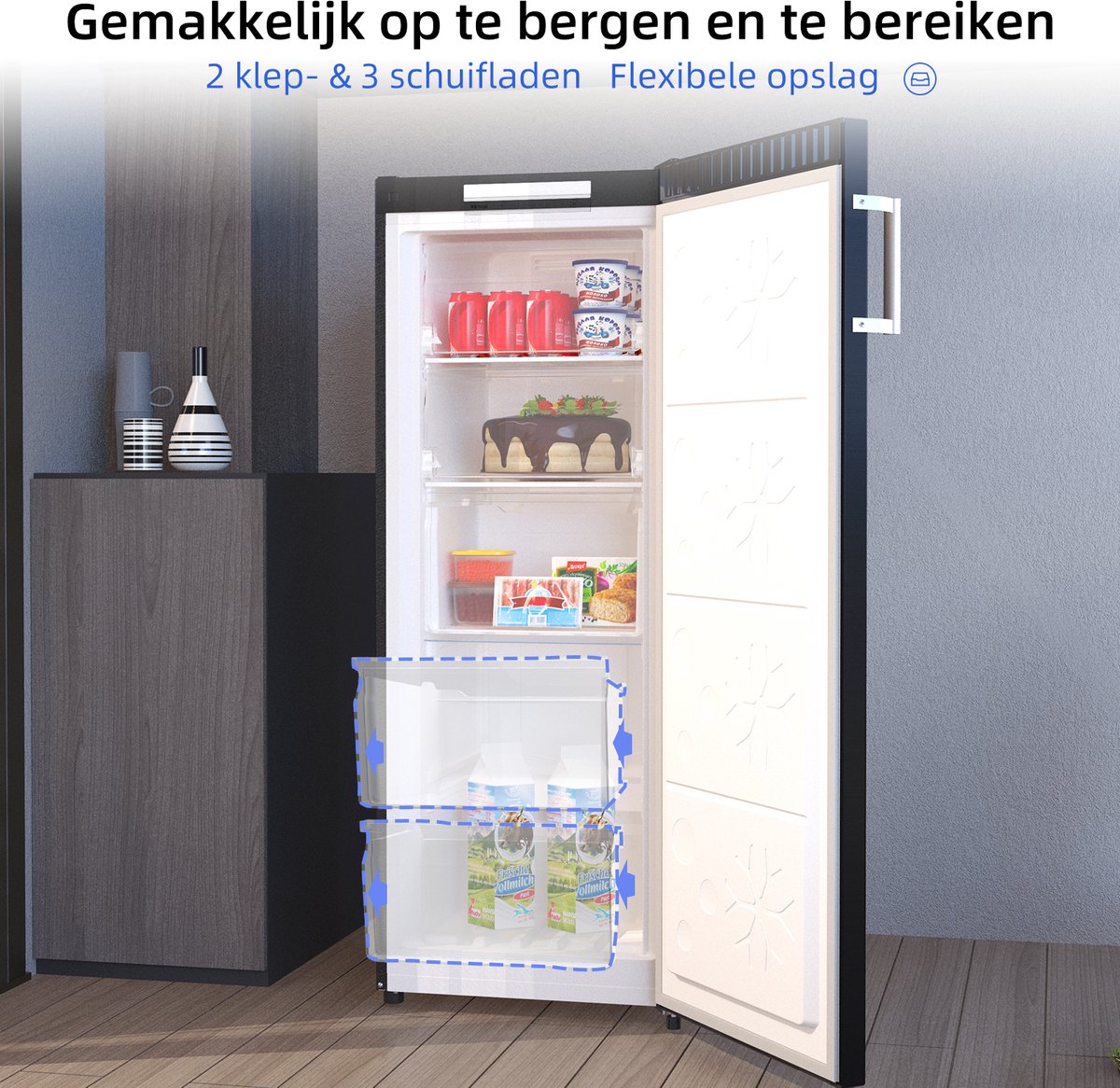 Heinrich´s Vrijstaande koelkast, 242 liter, volledige koelkast, ledverlichting, staande koelkast met 5 glazen planken