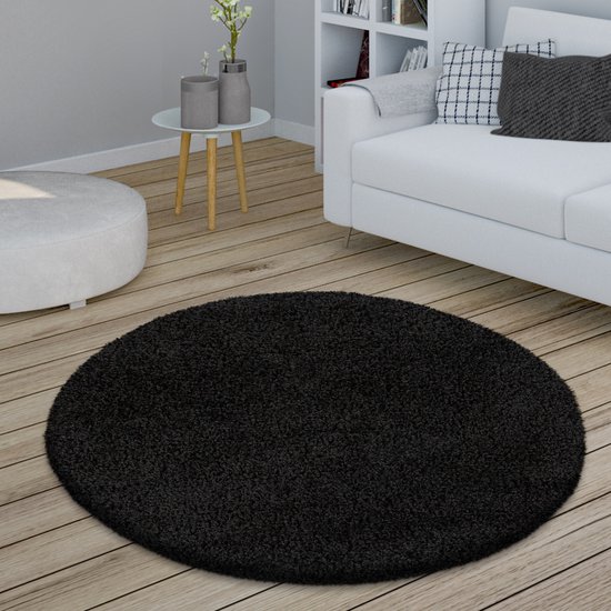 Paco Home Hoogpolig Vloerkleed Rond Woonkamer Shaggy Modern Langpolig Imitatiebont Pluizig Effen, Maat: 200 cm rondje, Kleur:Oud-Roze
