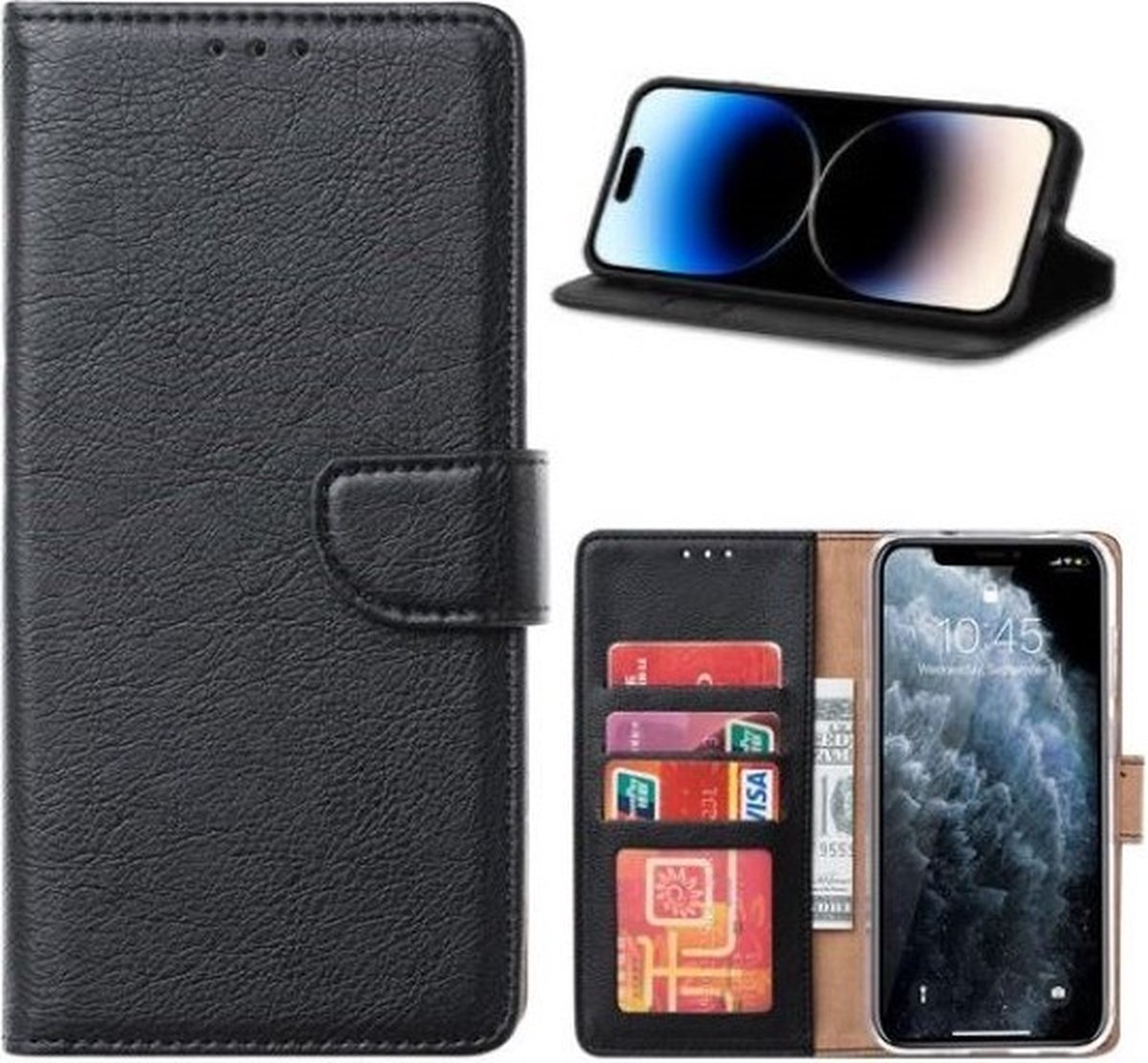Cityhoesje - iPhone 16 Plus Book Case – Hoesje – Magneetsluiting – Zwart
