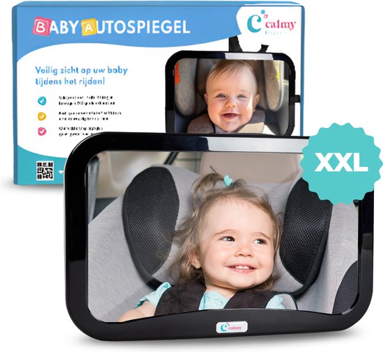 Autospiegel baby - XXL 360° Draaibare Achterbank Spiegel voor Auto | Onbreekbare Autospiegel voor Baby’s | Eenvoudige Bevestiging | Inclusief Accessoires | 19x30 cm