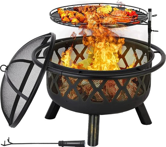 Skandika Goulashkanon, 14 liter goulashketel, thermometer in deksel, accessoires, grilltang, soeplepel, ovenwant, met grillrooster, handgrepen van hout, variabele schoorsteenpijp, outdoor, camping