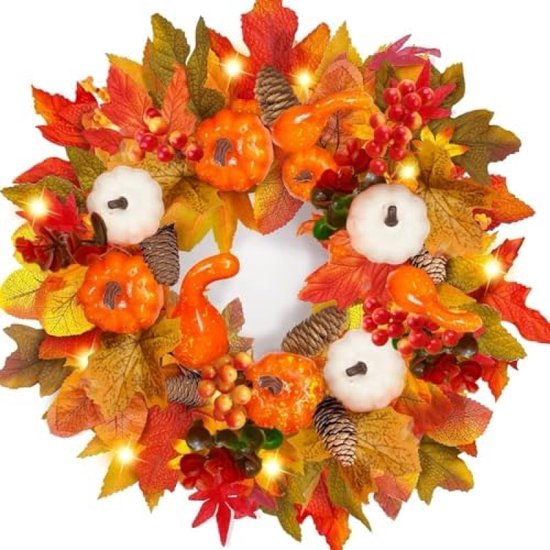 Kunstmatige Pompoenen Decoratie Herfst Deur Krans Halloween Thanksgiving Herfst Blad Pompoen Decor Kunstmatige Pompoen Bessen Esdoorn Bladeren Krans Herfst Herfst Oogst Decoratie Set Voor Feestelijke Leveringen