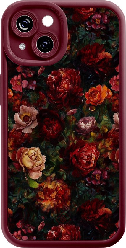 Coque Casimoda® - Convient pour iPhone 15 - Garden Floral - Coque de téléphone unie avec protection d'objectif - TPU - Coque arrière - Rouge