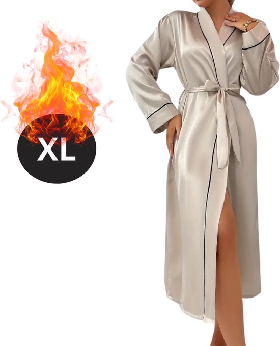 Livano Satijnen Jurk - Slipdress - Pyama Dames - Badjas - Ochtendjas - Kimono - Erotisch - Kamerjas - Khaki XL