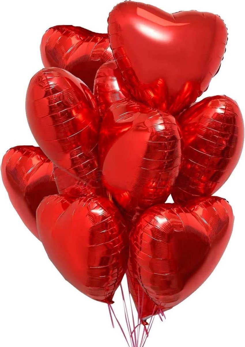 Scoby - Hartvormige Folie Ballonnen Set - Valentijnsdag - Romantische Versiering - Hart Balloons - 45cm - Rood - 10 Stuks