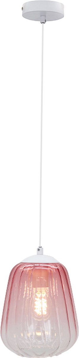 Olucia - SUE - Hanglamp - Roze / Wit - Vorm: Peer