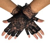 Zwarte Kanten Handschoentjes - Dames Vingerloze Handschoenen van kant - Vintage Bloemen