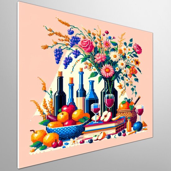 Pixel art stilleven schilderij | Digitale meesterwerk: Verfijnd stilleven van pixels en kunstwerkenceffect | Kunst - 60x60 centimeter op Dibond | Foto op Dibond
