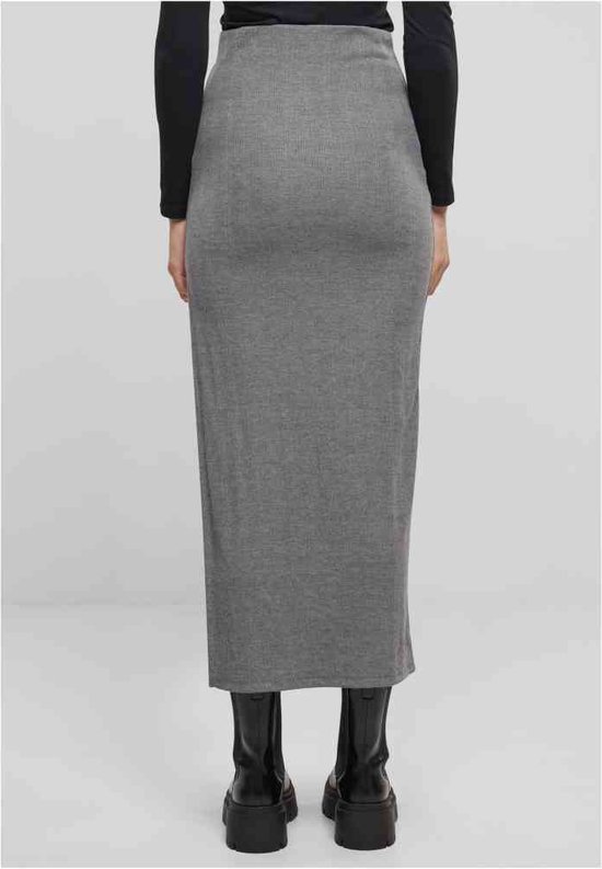 Urban Classics Ladies Rib High Slit Jupe Jupe longue gris mélangé S