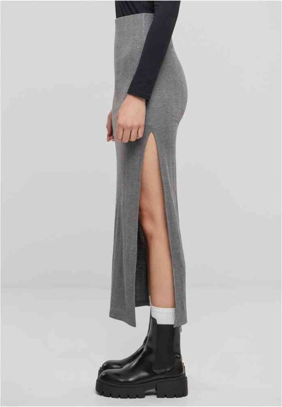 Urban Classics Ladies Rib High Slit Jupe Jupe longue gris mélangé S