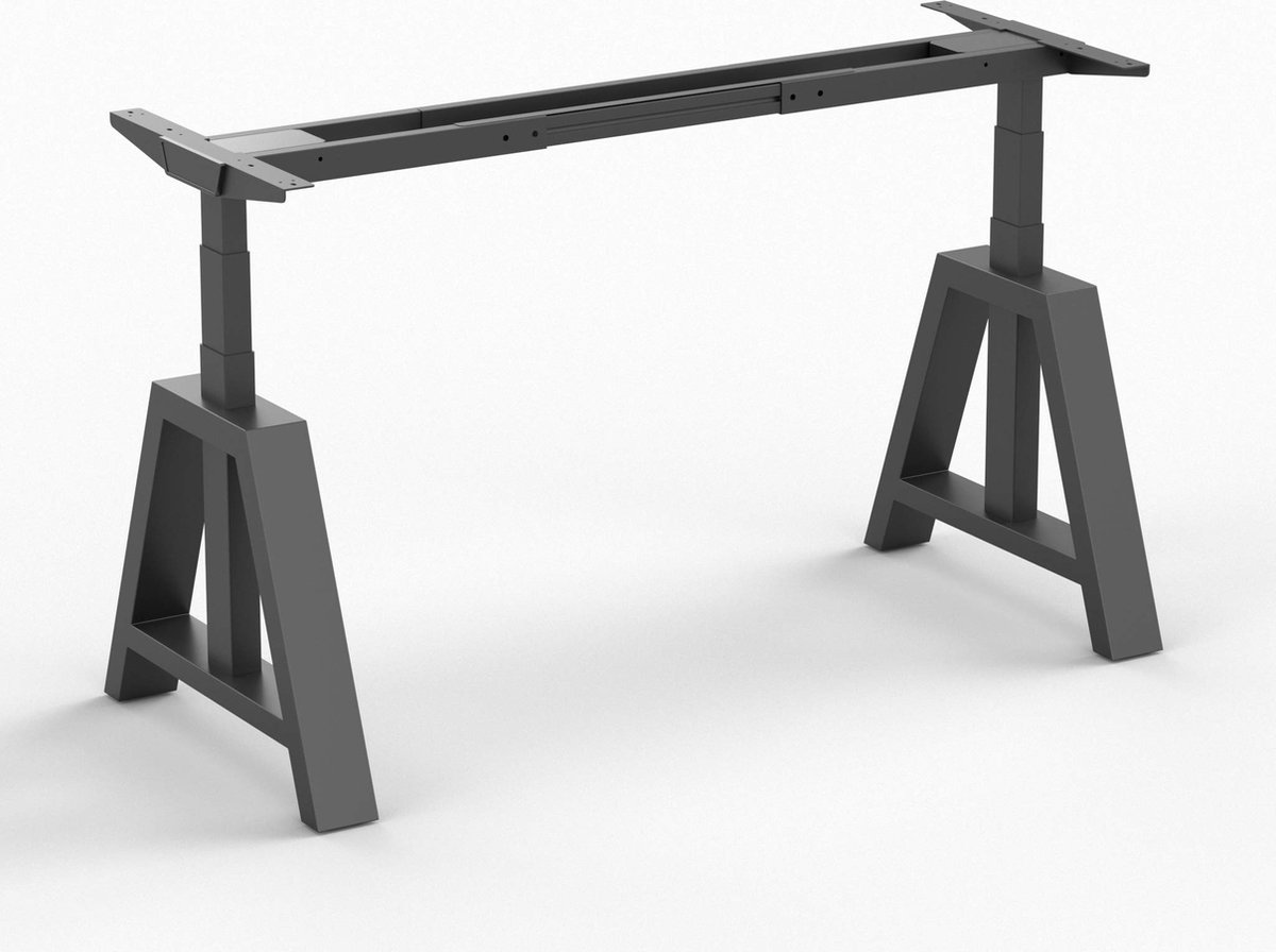 Worktrainer OakDesk Zit Sta Bureau - Hoogte 73,5 - 137,5 cm - Breedte 102 - 170 cm – Zwart/Zwart - Memory bediening - In Hoogte Verstelbaar Bureau Onderstel - Elektrisch Frame Zwart / Zwart