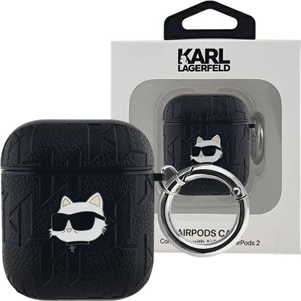 Karl Lagerfeld, Zaak voor AirPods 1/2 Choupette Gaufré, Zwart