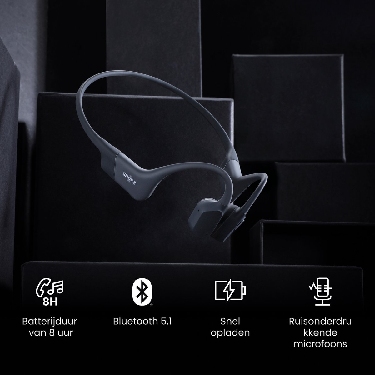 Shokz OpenRun Mini USB-C Open-ear Sporthoofdtelefoon – Bone Conduction – Draadloos – IP67 – Zwart thumbnail 5