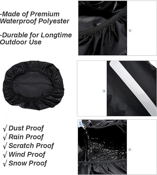 Zwarte rugzakhoes van polyester met elastische rand, waterdicht, stofdicht, krasbestendig.