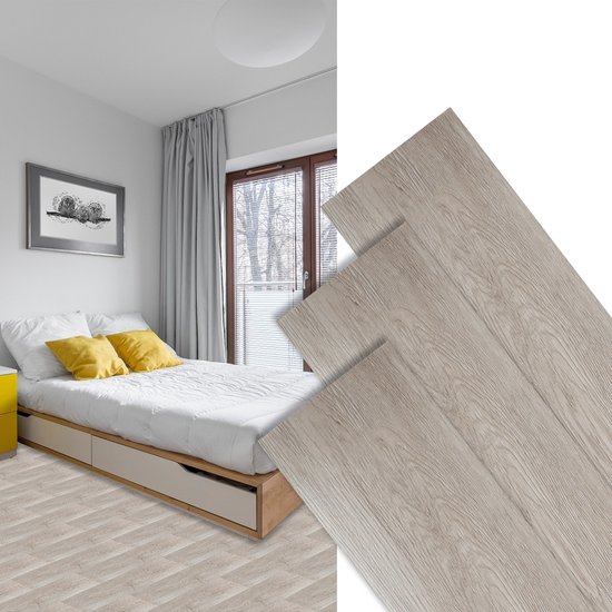 PVC-vloerbedekking- PVC vloeren - vinylvloer- Vinyl vloeren- Natuurlijk - 91,5 x 15,2 cm x 1.5 mm - dikte 1.5 mm - 7 tegels-Witte eik