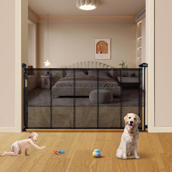 RFWR® Intrekbare Veiligheidsbarrière 200 Cm Voor Kinderen En Honden Veiligheidshek Voor Trappen Gangen En Keuken