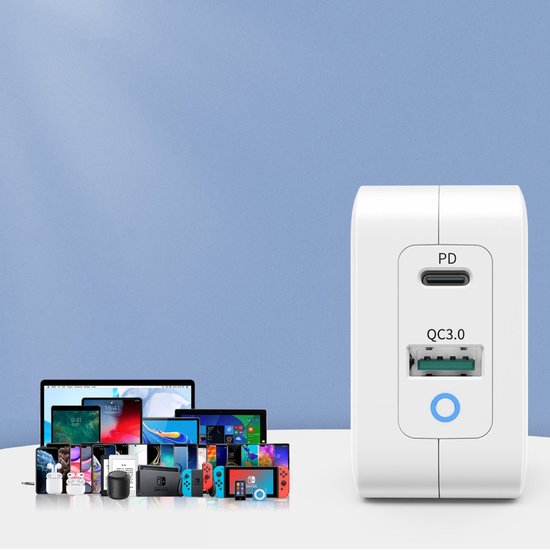 Choetech - Dual GaN-Tech stroomadapter USB-C/USB-A - Power Delivery - 65W
