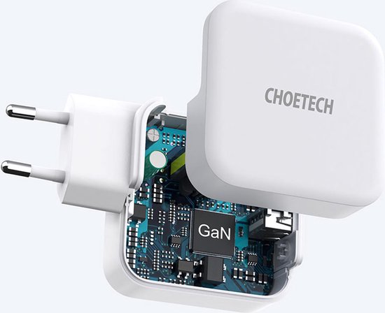 Choetech - Dual GaN-Tech stroomadapter USB-C/USB-A - Power Delivery - 65W
